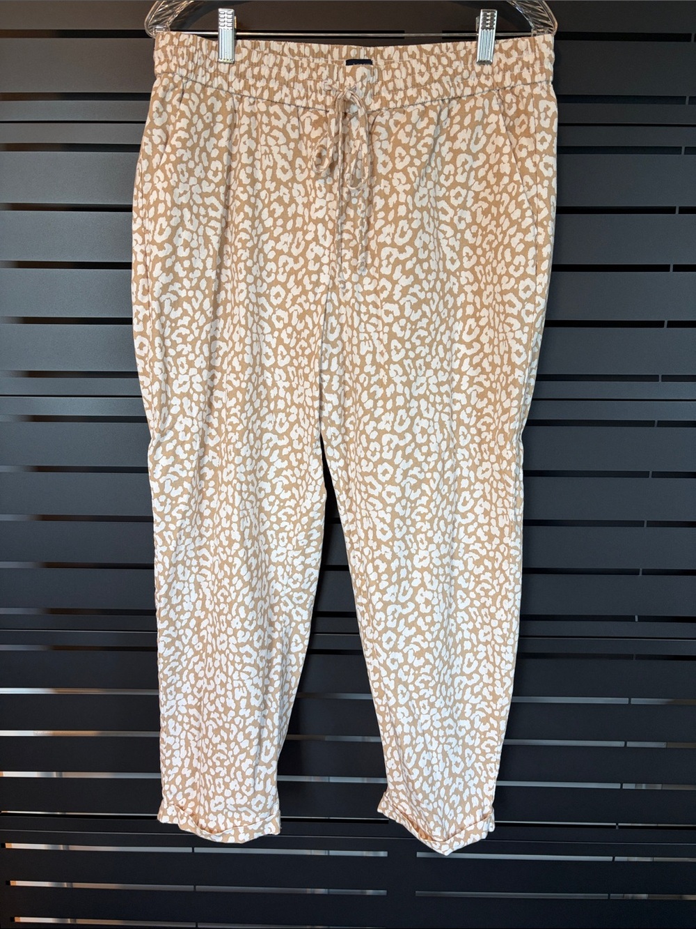 J. Crew Leopard-Print Linen Blend Drawstring Ankle Pants